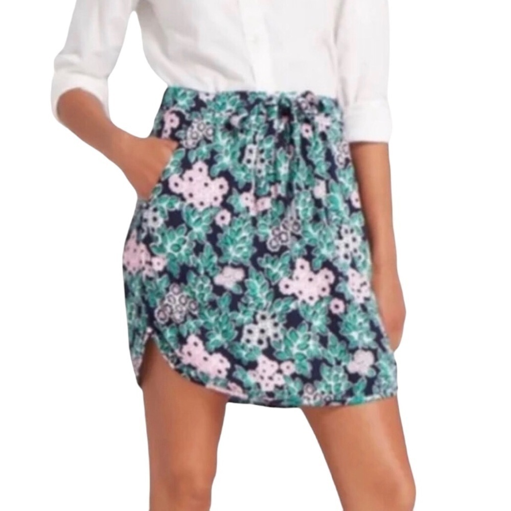 Draper James Floral Mini Skirt Drawstring Elastic Waist Size Small Tropical
